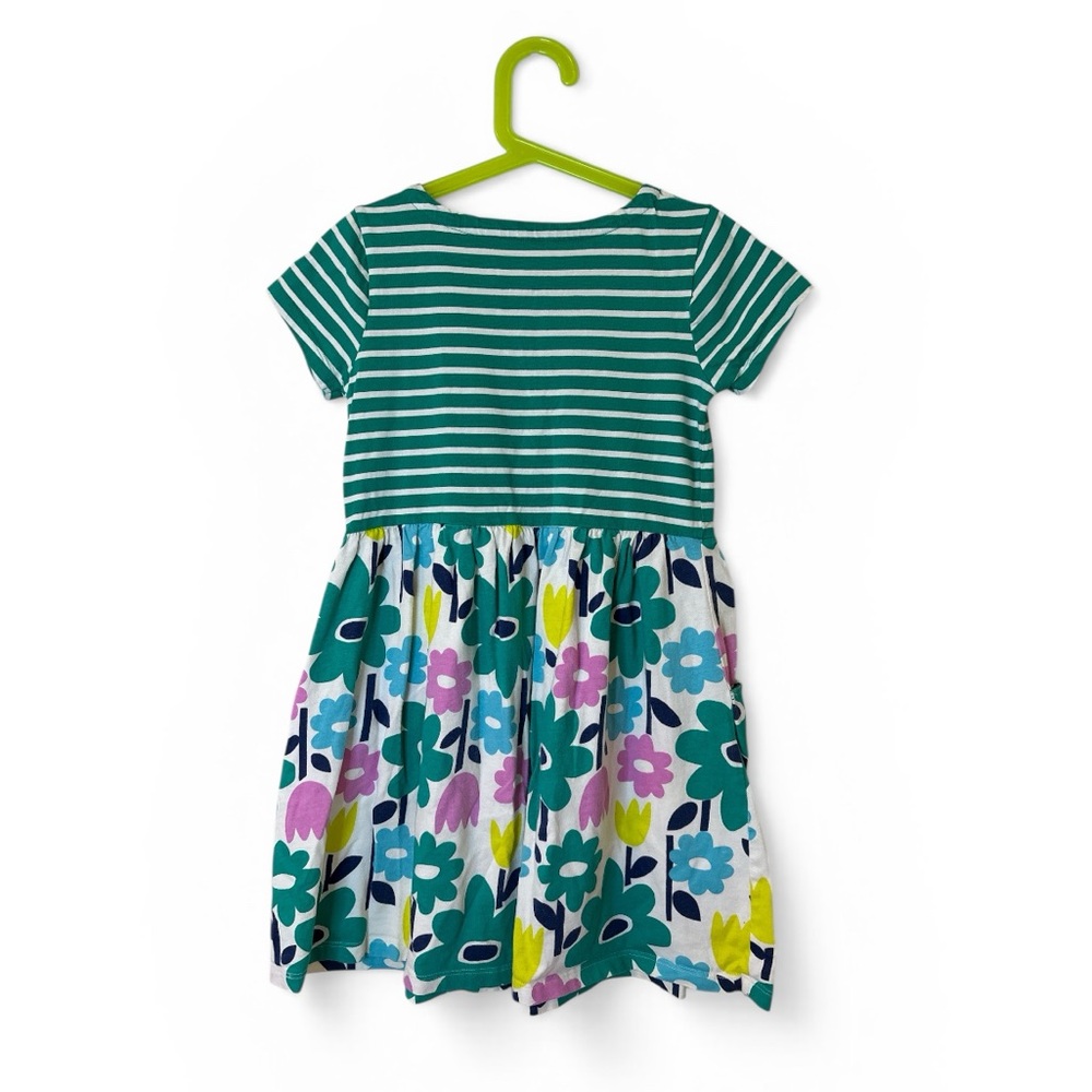 Mini Boden Girls Floral Dress 7-8 Green Stripe Garden Print Cottagecore Spring - Picture 4 of 13